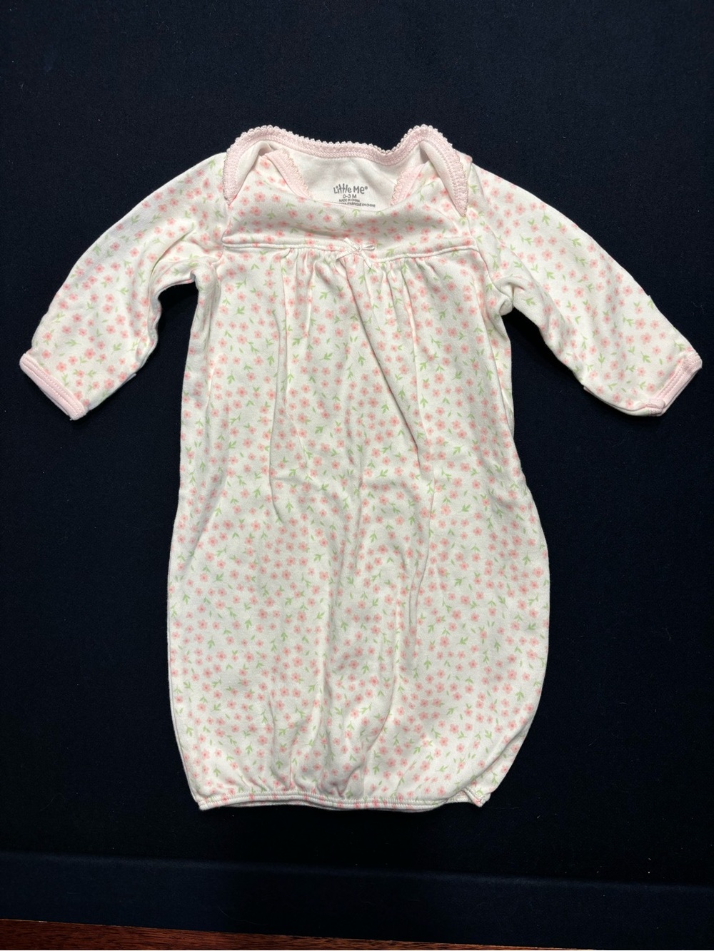 Little Me White and Pink Floral Infant Sleep Sack Gown - 0-3M